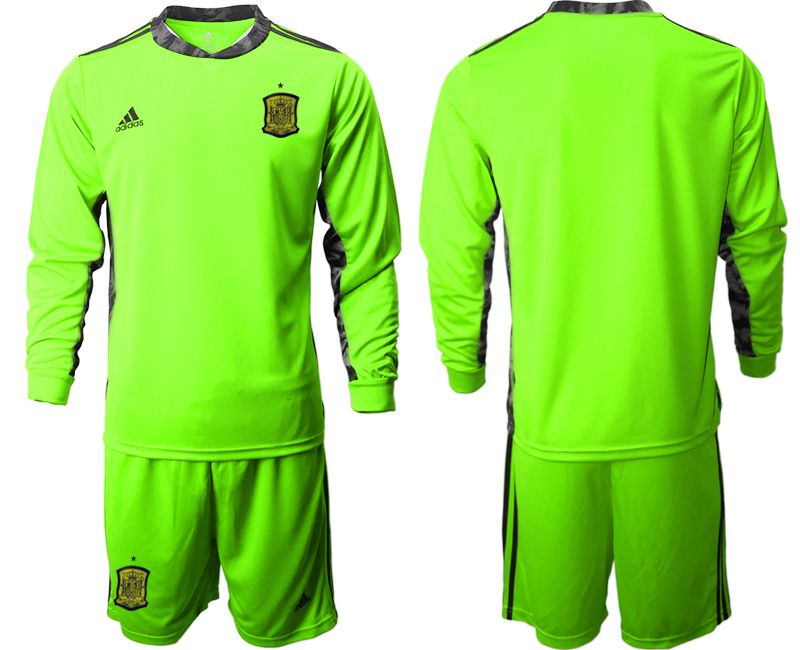 Men 2021 World Cup National Spain fluorescent green goalkeeper long sleeve Soccer Jerseys->->Soccer Country Jersey
